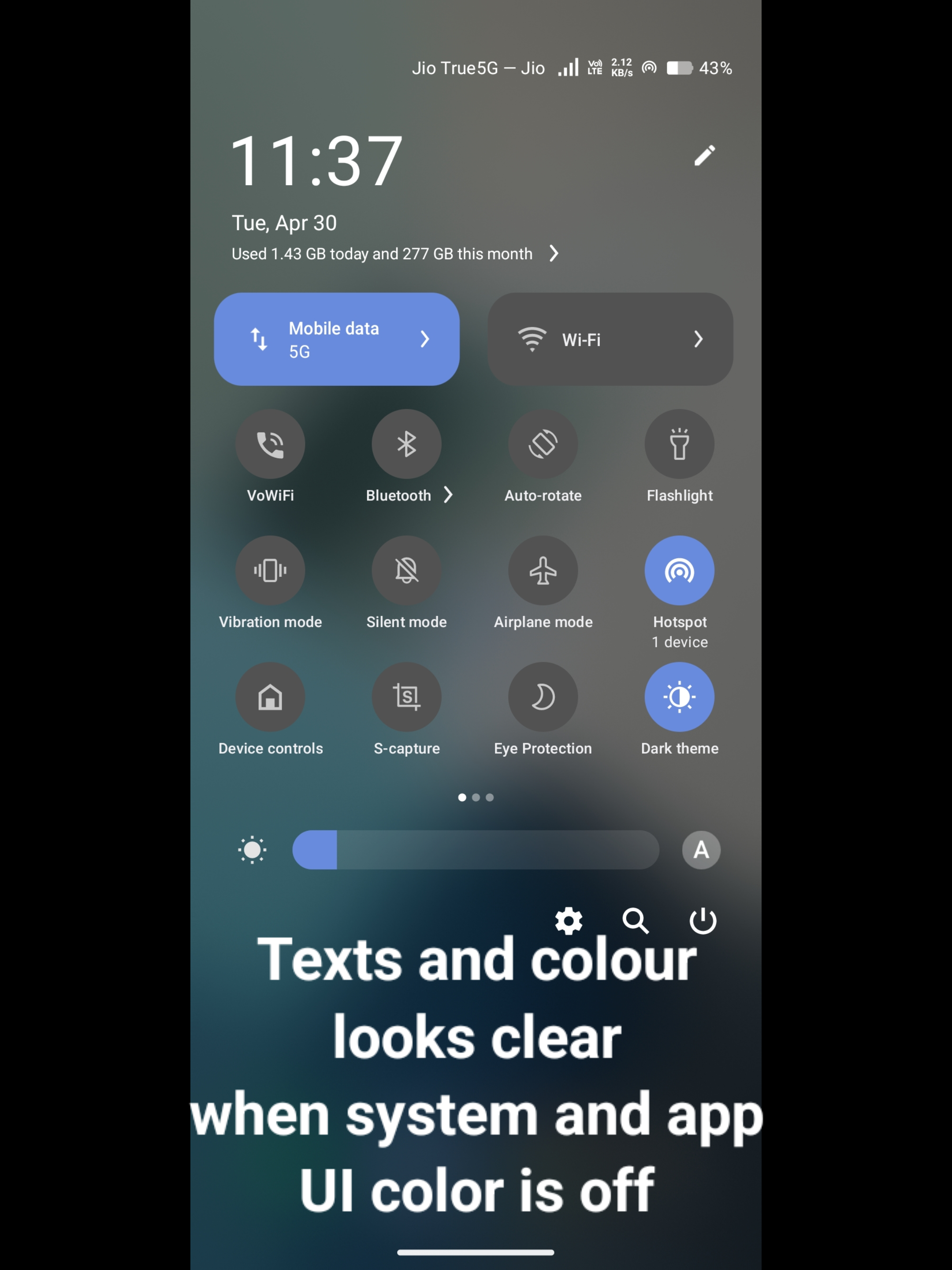 System and app UI color showing bright colours in control panel in dark ...