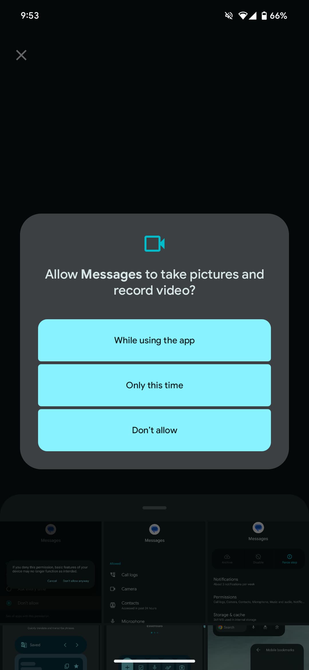 How to turn off the camera in the new Google Messages gallery