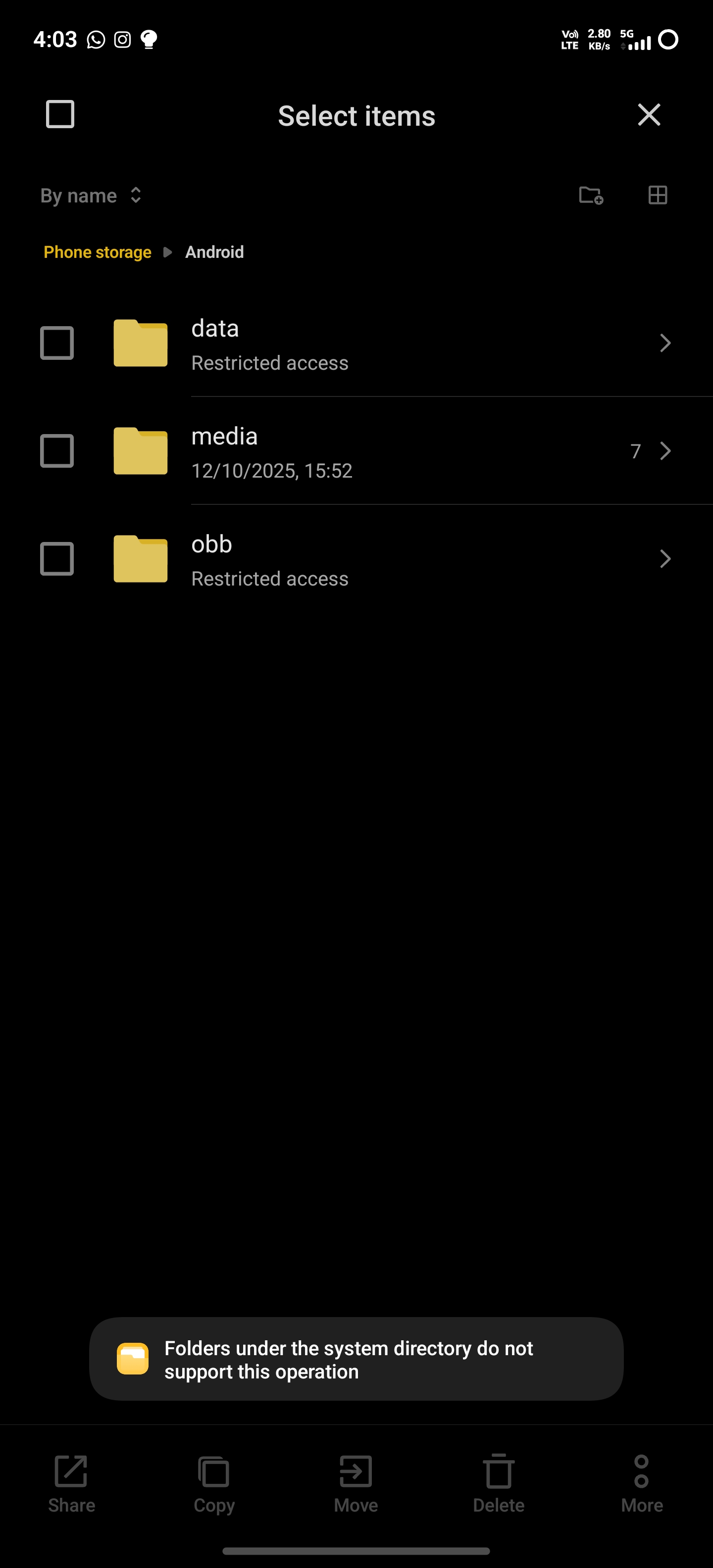 Restricted access shows in android/obb file path