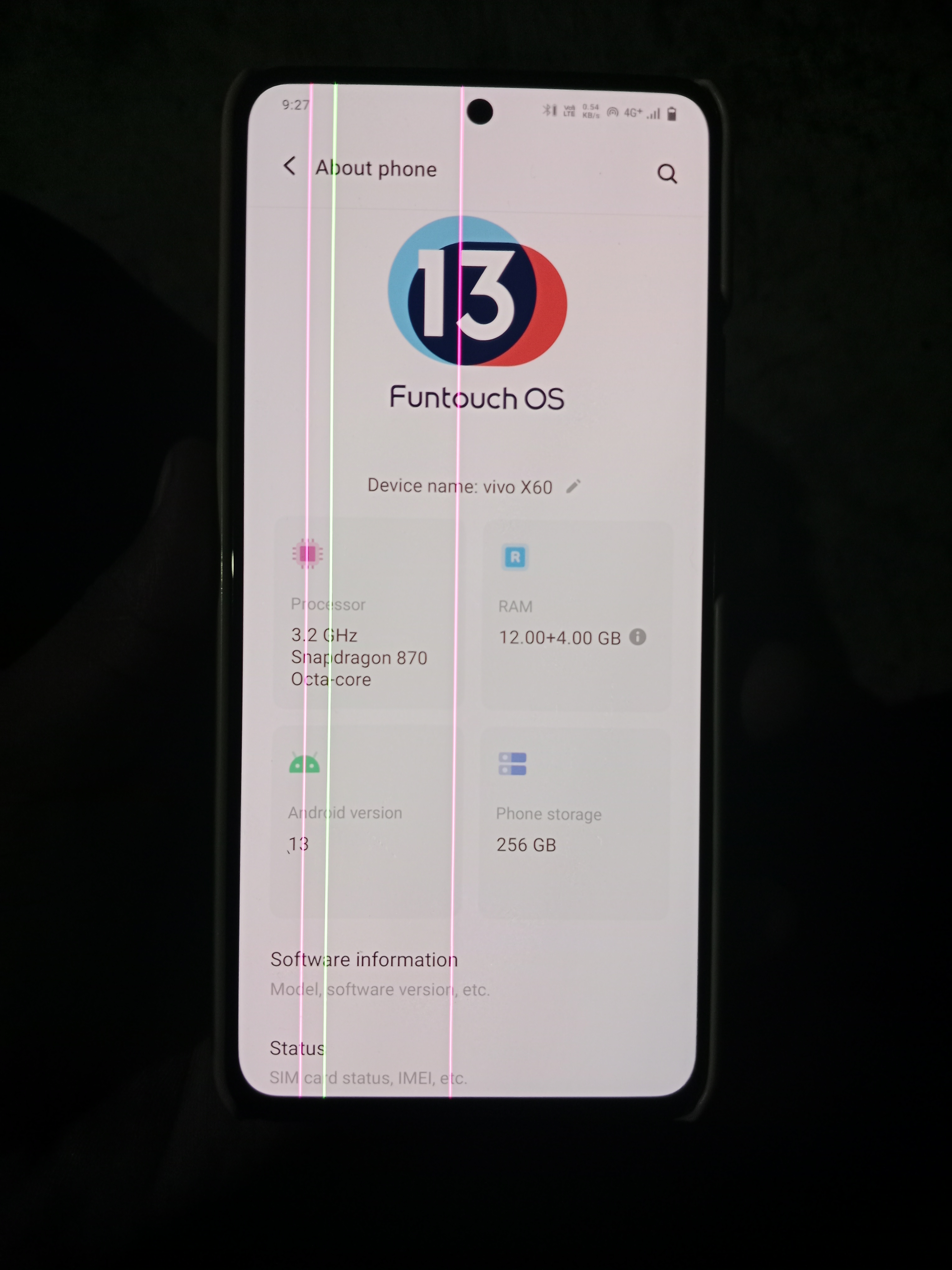 vivo X60 display pink and green line issue