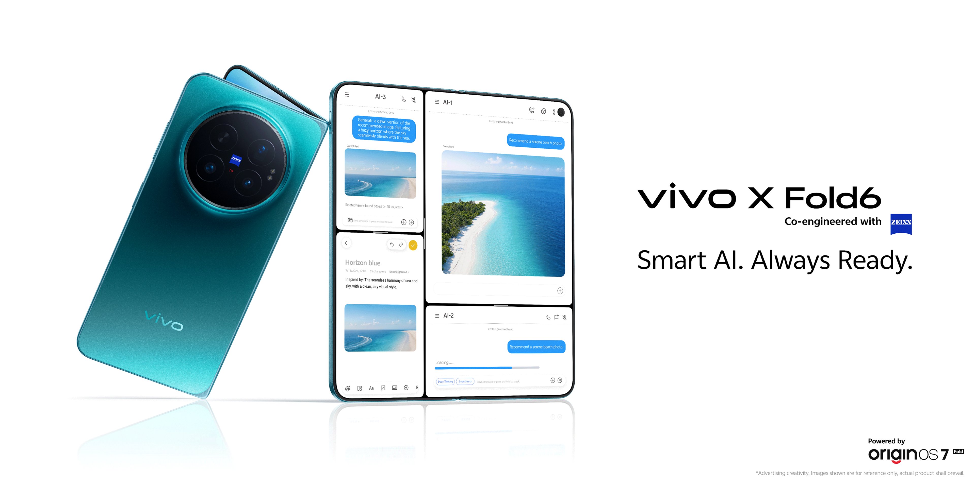 Vivo X Fold 6 foldable phone in Nebula Teal shown folded and unfolded in official Vivo India product imagery